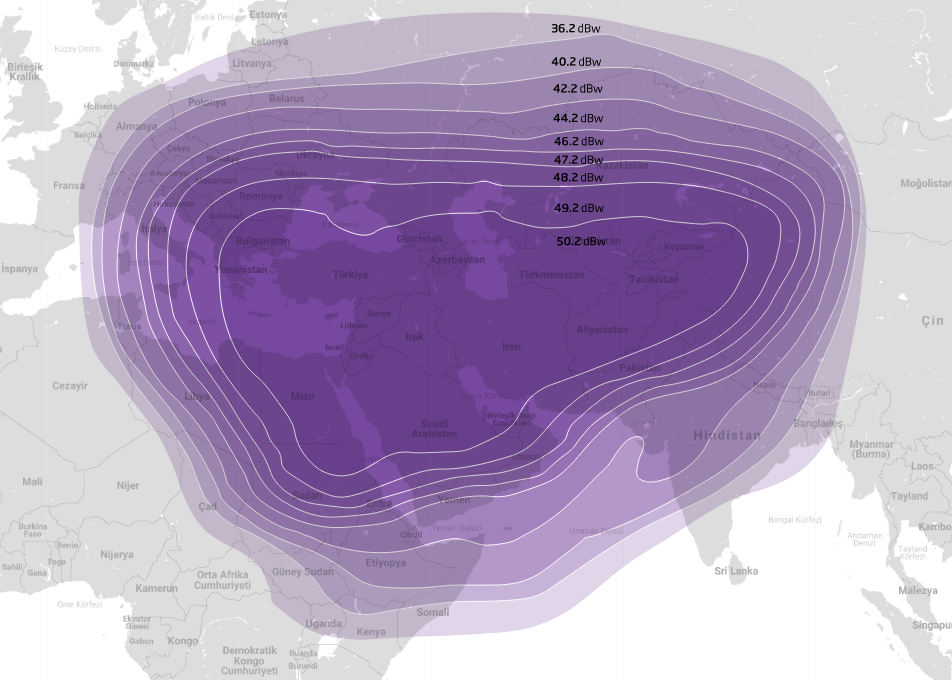 Türksat 3A - 4A - 5B - 6A Coverage Map